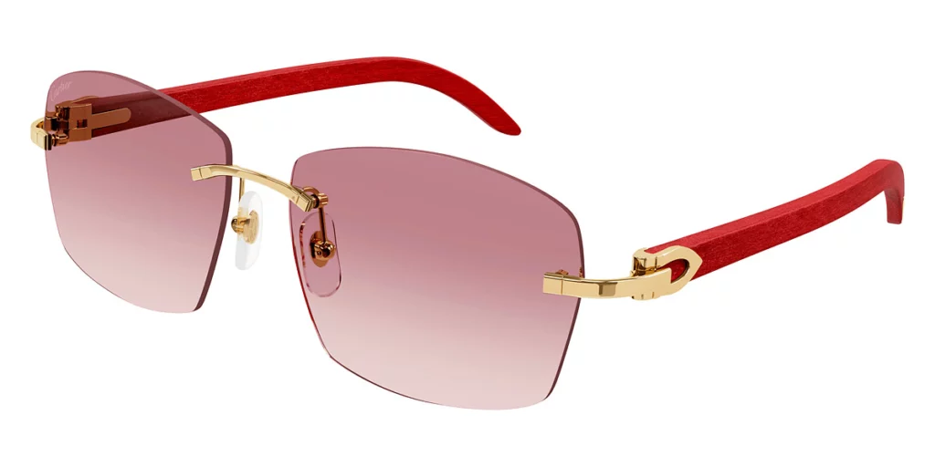 Cartier CT0039RS sunglasses in Gold/Red with Red Multi Treatment finish lenses.