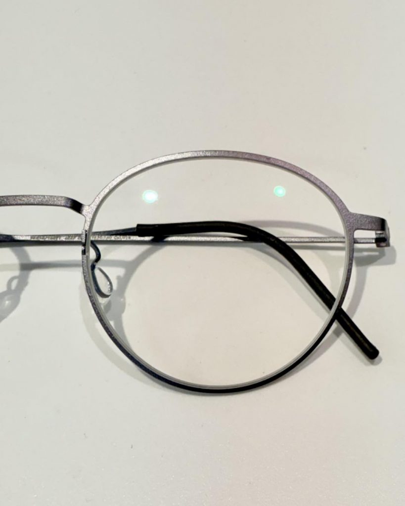 Lindberg grey glasses close view