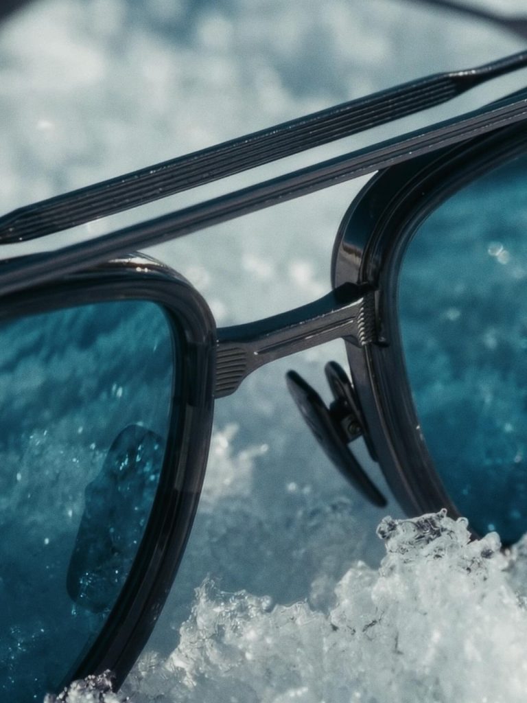 sunglasses with blue lenses a close view